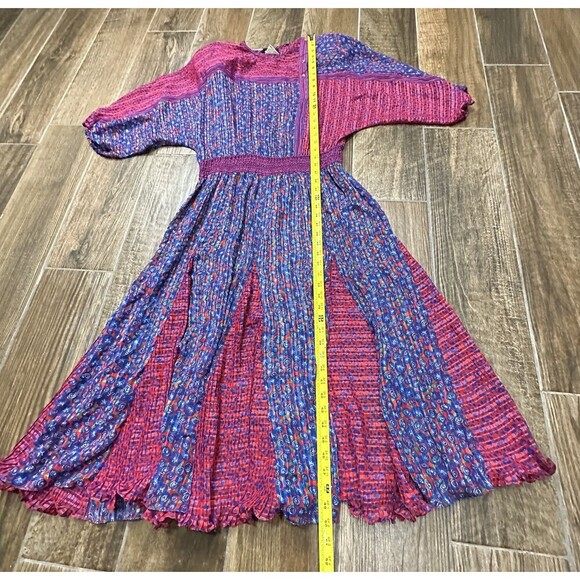 Vintage Diane Freis Dress Womens Medium Blue Red Floral Georgette Flare Boho 80s - Picture 16 of 16